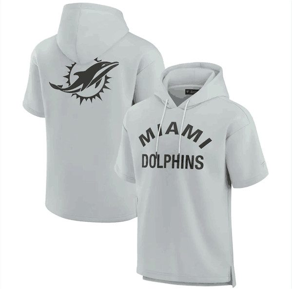 Men's Miami Dolphins Gray Super Soft Fleece Short Sleeve Hoodie